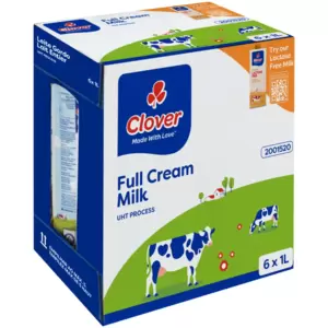 Clover Full Cream Milk is a UHT-process milk that stays fresher for longer due to ultra-high temperature processing. Delicious, creamy and versatile, this full-cream milk is suitable for drinking or adding to baked goods, cereals, and more.