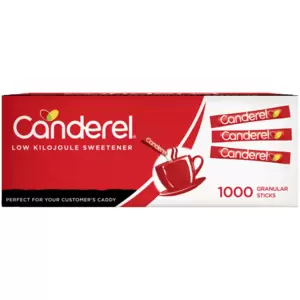 Perfect for anyone seeking a calorie-conscious sweetener, the Canderel Sweetener Granular Sticks provide a convenient, low-calorie alternative to sugar, with each stick matching the sweetness of two teaspoons of sugar. These individually portioned sticks dissolve quickly in hot or cold drinks and can be sprinkled over food.