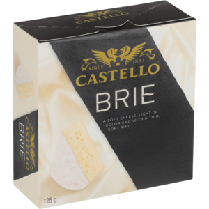 Castello Brie is a soft white mould cheese. It has a mild, slightly tangy and aromatic taste with a cream and smooth consistency.