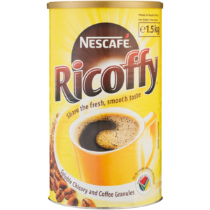 The ideal combination of the best chicory and coffee beans, which have been slowly roasted, ground, and freshly percolated, results in Nescafé Ricoffy's fresh, smooth taste. These granules capture the complete flavor and aroma of freshly ground coffee in handy, quickly dissolving form.