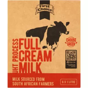 First Choice Full Cream Milk is a versatile, creamy milk ideal for beverages, cereals, and cooking. Its long-life freshness makes it perfect for daily use.