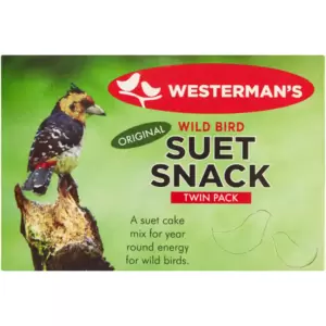 Attract wild birds to your garden by providing them with a high-energy and nutrient-rich feed. This suet snack is available in a twin pack and may be displayed on a tray or suet holder. They are made with vegetable fat and assorted grains.