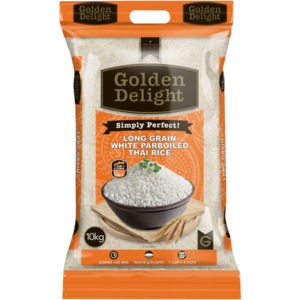 Enjoy the vibrant flavours of Thai cuisine accompanied by this traditional long-grain white parboiled Thai rice. Golden Delight Long Grain Parboiled Rice is ideal for a variety of meals, including flavourful sticky rice pudding or alongside spicy, saucy dishes. It's low in fat and gluten-free, making it a tasty and nourishing option for balanced meals.