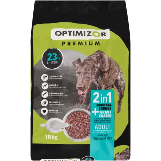 Optimizor Premium 2 In 1 Original Chunks + Gravy Coated Adult Dry Dog Food 18kg
