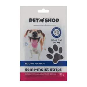 Your dog is sure to enjoy these biltong-flavoured semi-moist dog treat strips. Rich in omega-3 and omega-6 fatty acids, these treats benefit your dog's skin, coat and overall well-being without compromising their diet.