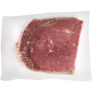 From the continental deli specialists, enjoy sliced beef pastrami which has been frozen for your convenience. From the highest quality cut of beef, it has been seasoned with herbs and spices, then smoked and steamed for flavour.