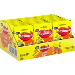 Enjoy the vibrant flavours and satisfying texture of Maynards Fruit Jubes are chewy, fruit-flavoured candies made with real fruit juice. Each jube offers a burst of fruity taste and is coated with sugar for added sweetness.