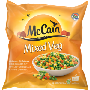 Delicious & delicate - diced carrots, cut corn, cut green beans & whole green peas.