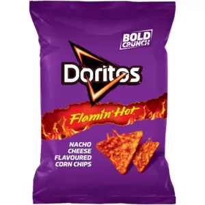 Doritos Flamin' Hot Nacho Cheese Flavoured Corn Chips offer a bold, spicy crunch in every bite. Whether enjoyed on their own or paired with your favourite dip, these chips deliver a memorable snacking experience with their distinctive taste and texture.