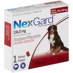 Specially formulated to provide effective protection against ticks and fleas, this palatable tablet features a tasty beef flavour. Recommended for dogs and pups from 8 weeks and older, it begins acting 30 minutes after dosage and provides continuous protection for the next 30 days.