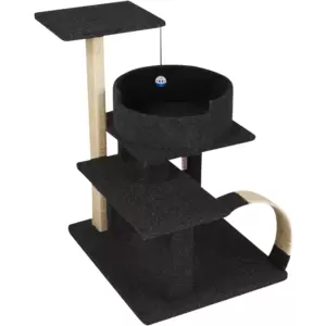 If your cat appreciates luxury, then this three-level unit will not disappoint. Designed for the cat that likes to be entertained and values a peaceful nap, this sturdy fortress is made for climbing, playing, perching, scratching and sleeping.