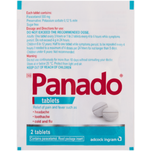 Panado Tablets are the tried and trusted choice of South African GP's No. 1 for the effective relief of headaches, pain and fever.