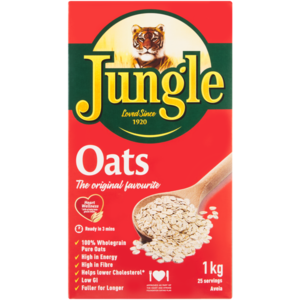 Jungle Oats is the original favourite breakfast with 100% all-natural, wholegrain rolled oats that has fuelled South Africa’s body, heart and goals since 1920. Give your family a trusted, tasty and satisfying source of good nutrition for a great day.
