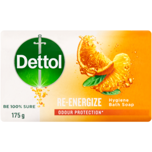 Dettol Re-Energize Bath Soap's range of hygiene soaps, with its zesty mandarin-led fragrance combined with Dettol’s trusted germ protection, helps leave your skin feeling healthy, fresh and re-energised every day.