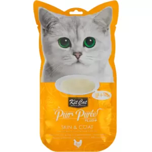Formulated with chicken and fish oil to improve hydration and look after your cat's skin and coat health, this puree is designed with your cat's enjoyment in mind. Containing natural ingredients, as well as prebiotics, taurine, glucosamine and vitamin E, this product is also grain and preservative-free.